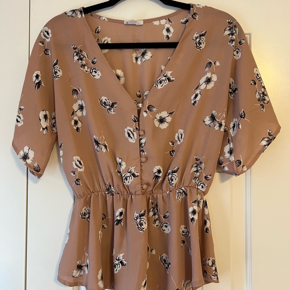Sienna Sky Floral Blouse - Pink/Beige and White